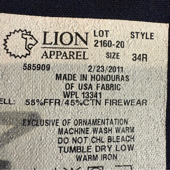 Lion Apparel Firewear Blue Straight Leg FFR Cotton Blend Workwear Men's - Picture 2 of 12